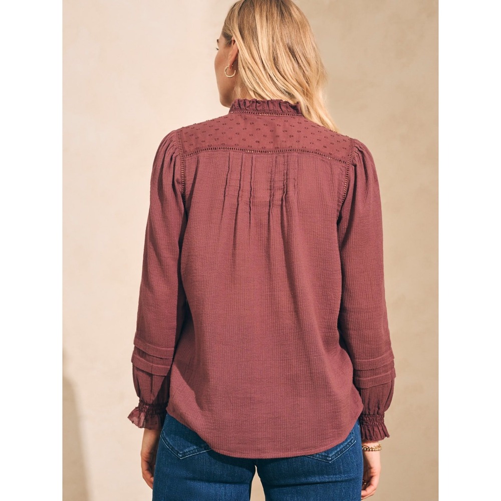 Faherty Willa Long Sleeve Blouse Catawba Grape Burgundy‎ S - Picture 4 of 14